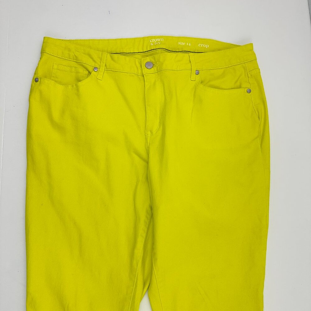 Crown & Ivy Crop Women's size 14 Neon Yellow Denim jeans - Picture 2 of 5